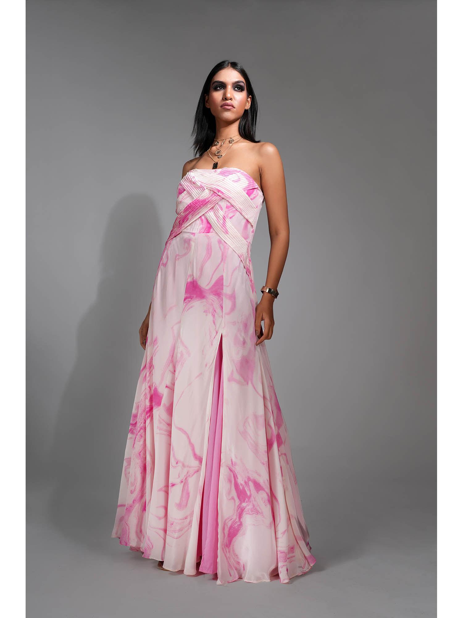 marble print maxi dress in pink