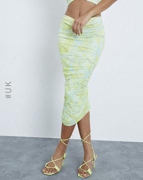 marble print ruched pencil skirt