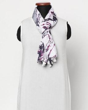 marble print scarf with tasseled edges