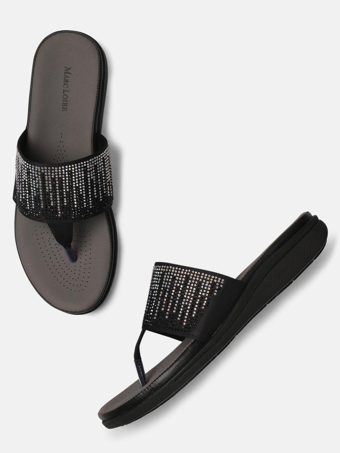 marc loire women black & silver-toned studded open toe flats