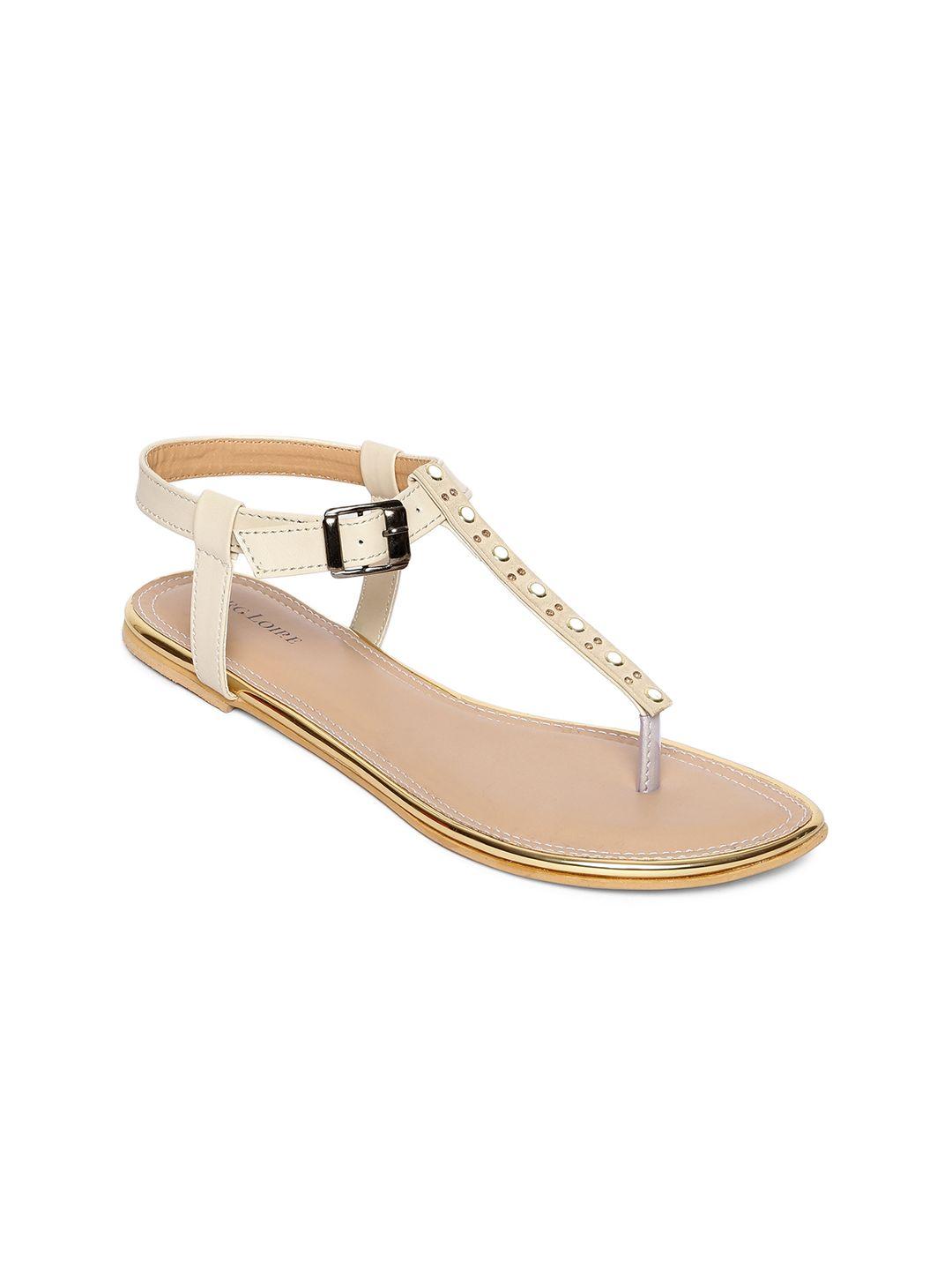 marc loire women cream-coloured solid synthetic t-strap flats