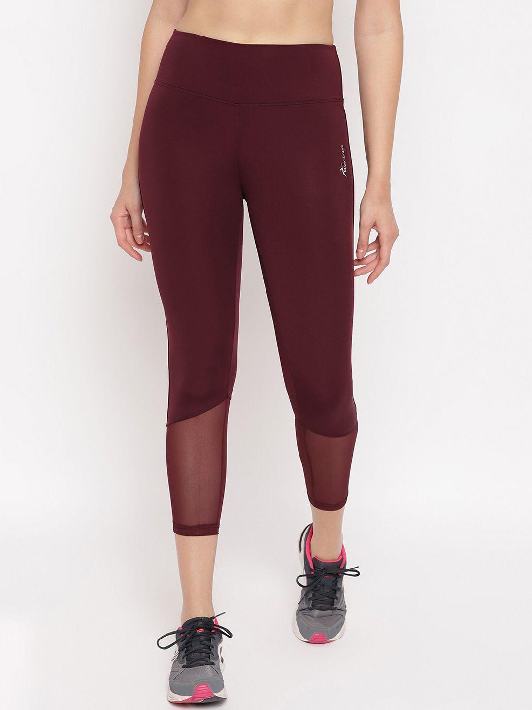 marc loire women maroon solid slim-fit rapid-dry training tights