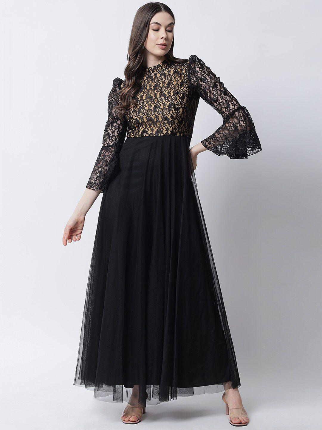 marc louis black floral net maxi dress
