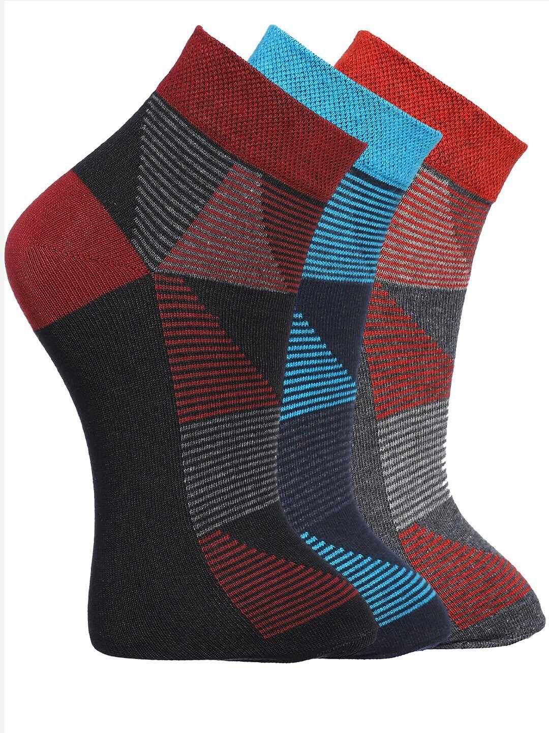 marc men set of 3 red & black printed ankle length socks