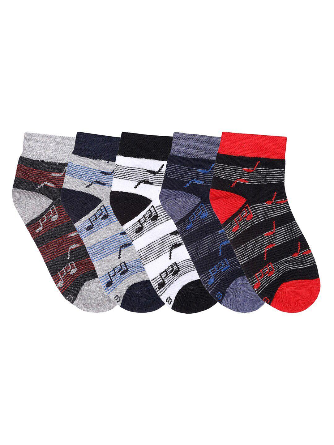 marc boys pack of 5 patterned cotton ankle-length socks