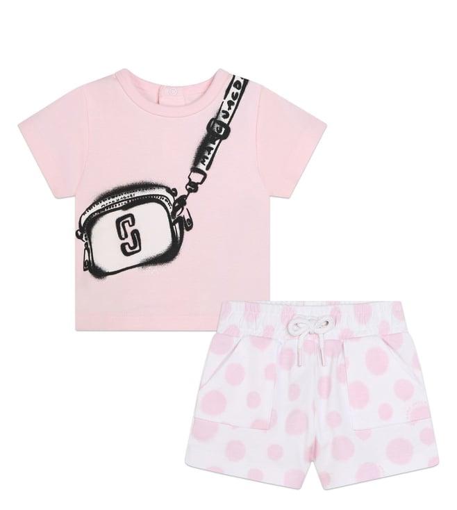 marc jacobs kids pink & white printed regular fit t-shirt & shorts