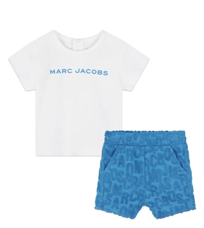 marc jacobs kids white & blue logo regular fit t-shirt & shorts
