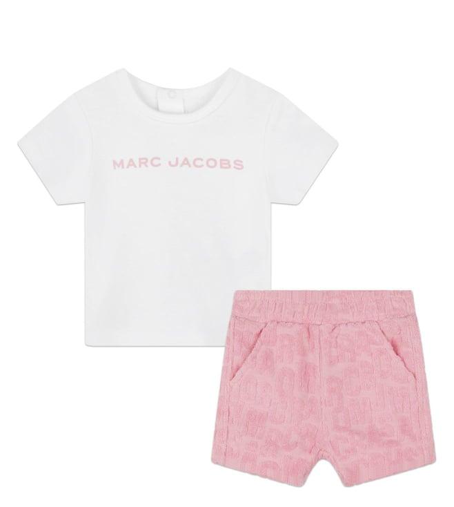 marc jacobs kids white & pink logo regular fit t-shirt & shorts