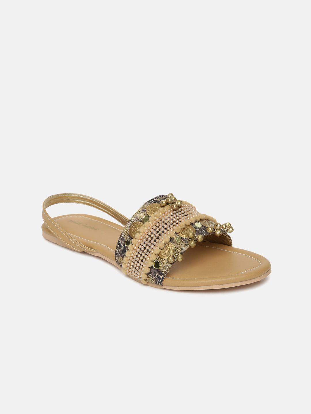 marc loire ethnic embellished open toe flats with backstrap