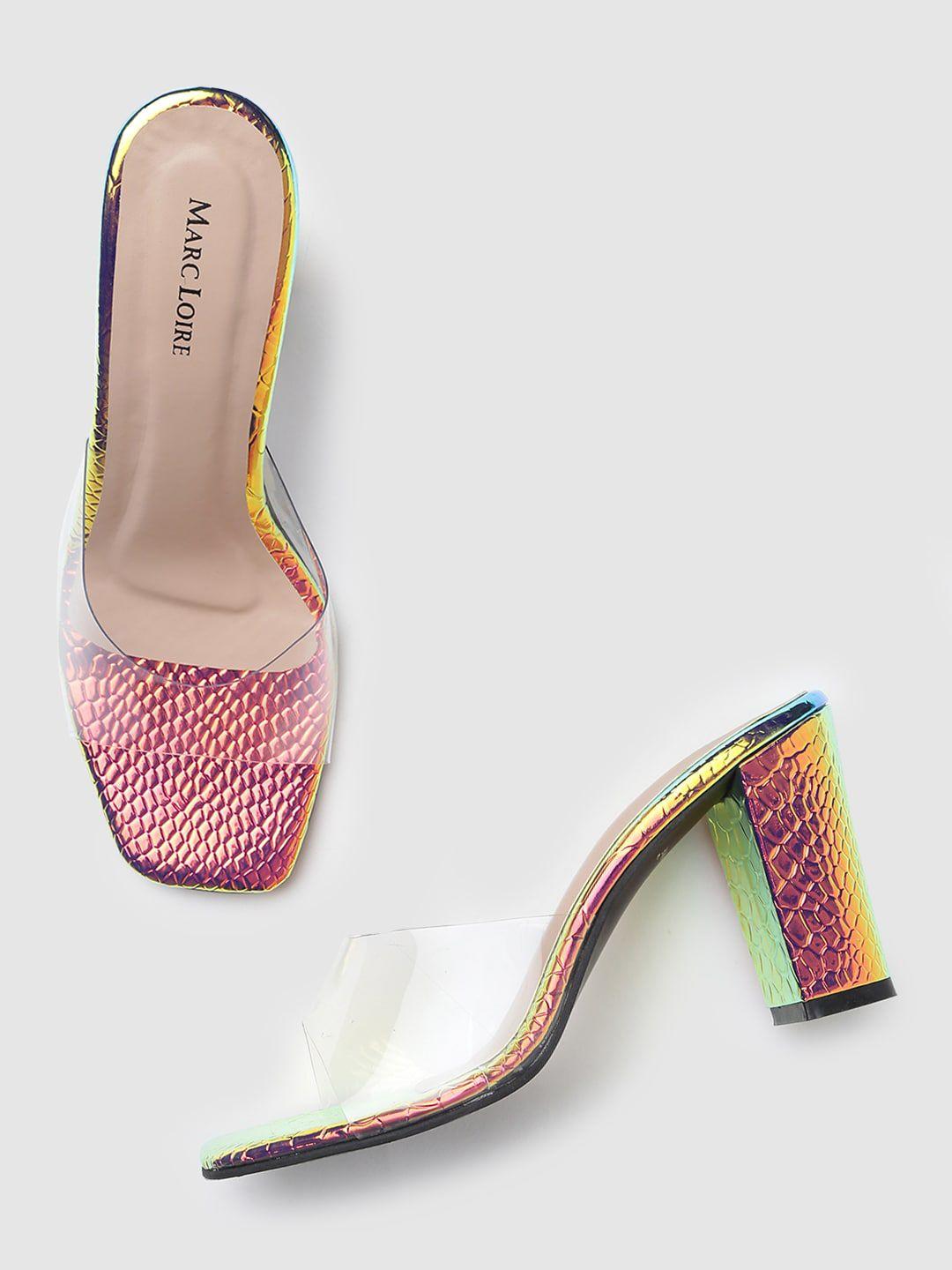 marc loire multicoloured embellished pu block mules