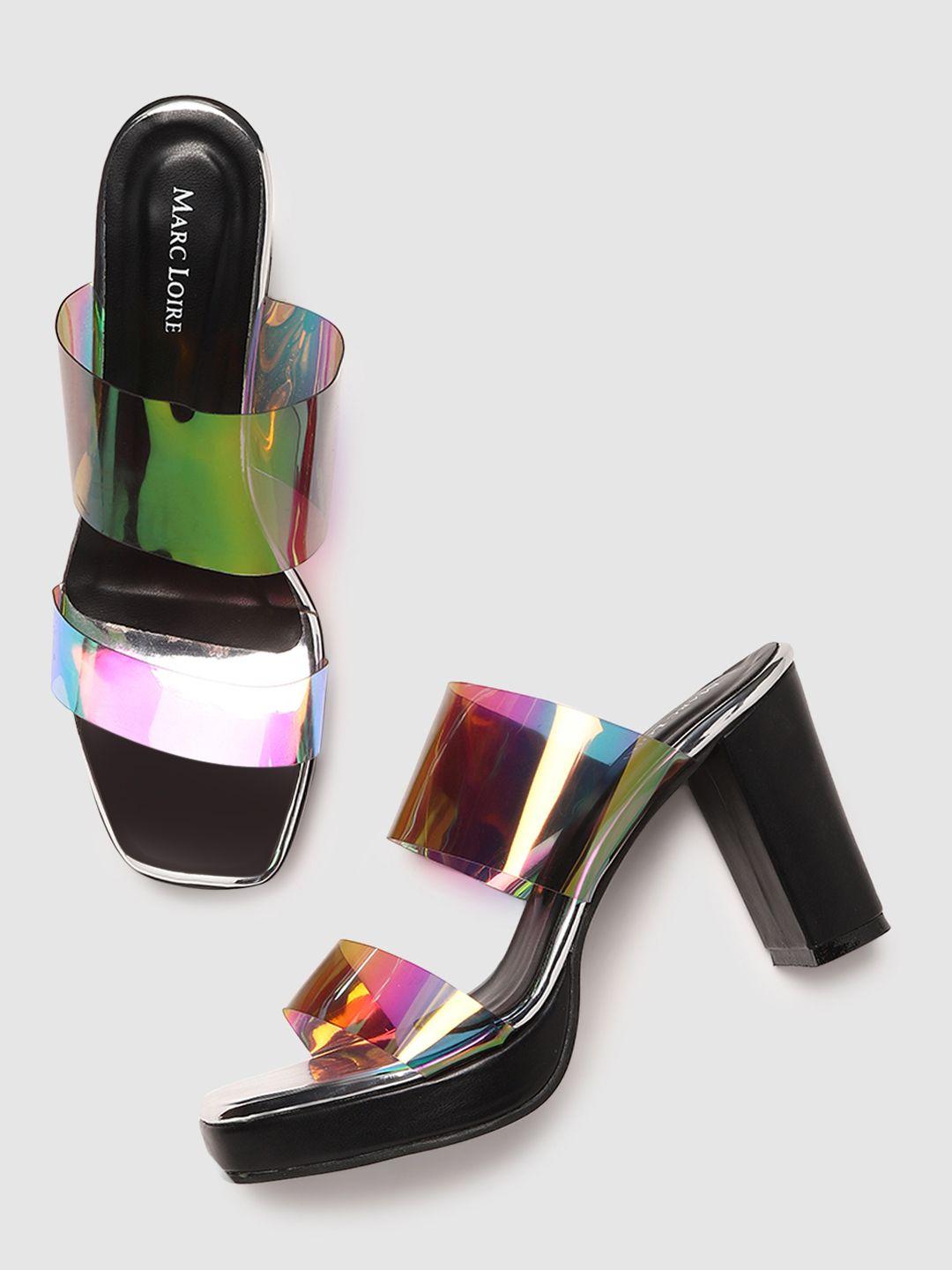 marc loire multicoloured holographic pu party block sandals