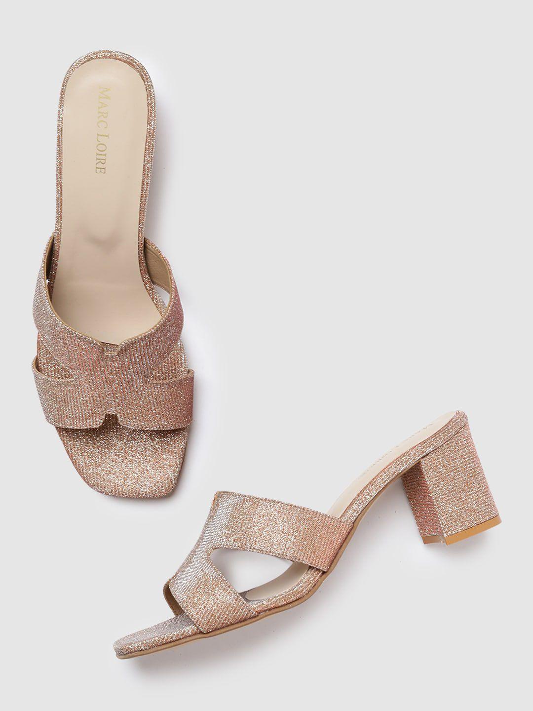 marc loire rose gold embellished pu party block sandals