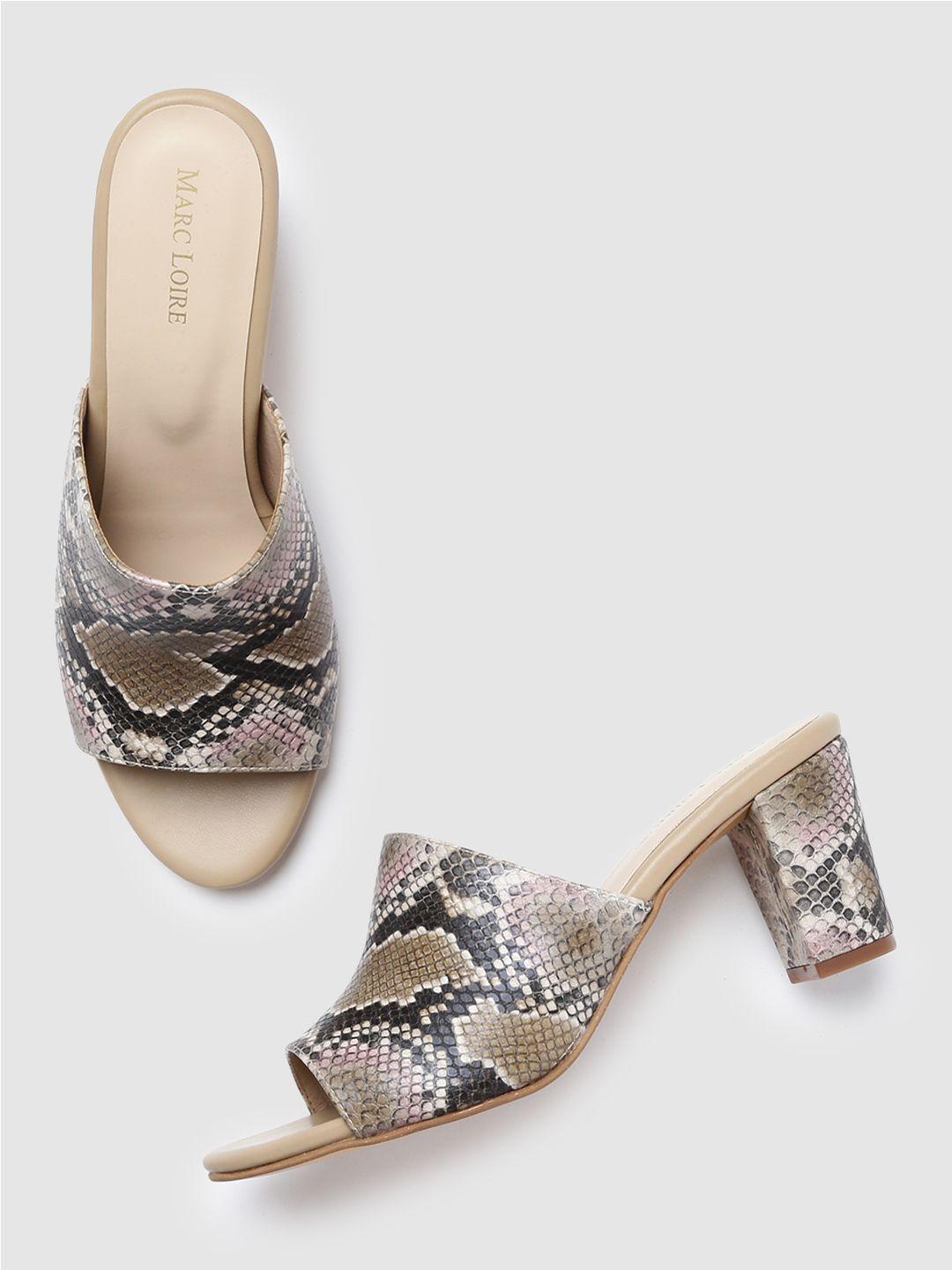 marc loire tan printed pu block mules