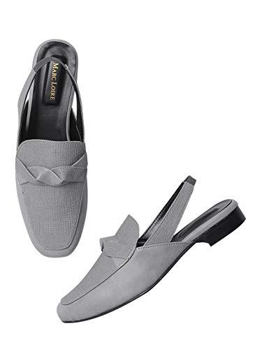 marc loire women's grey leather slip on mules shoes casual and formal footwear, 4 uk