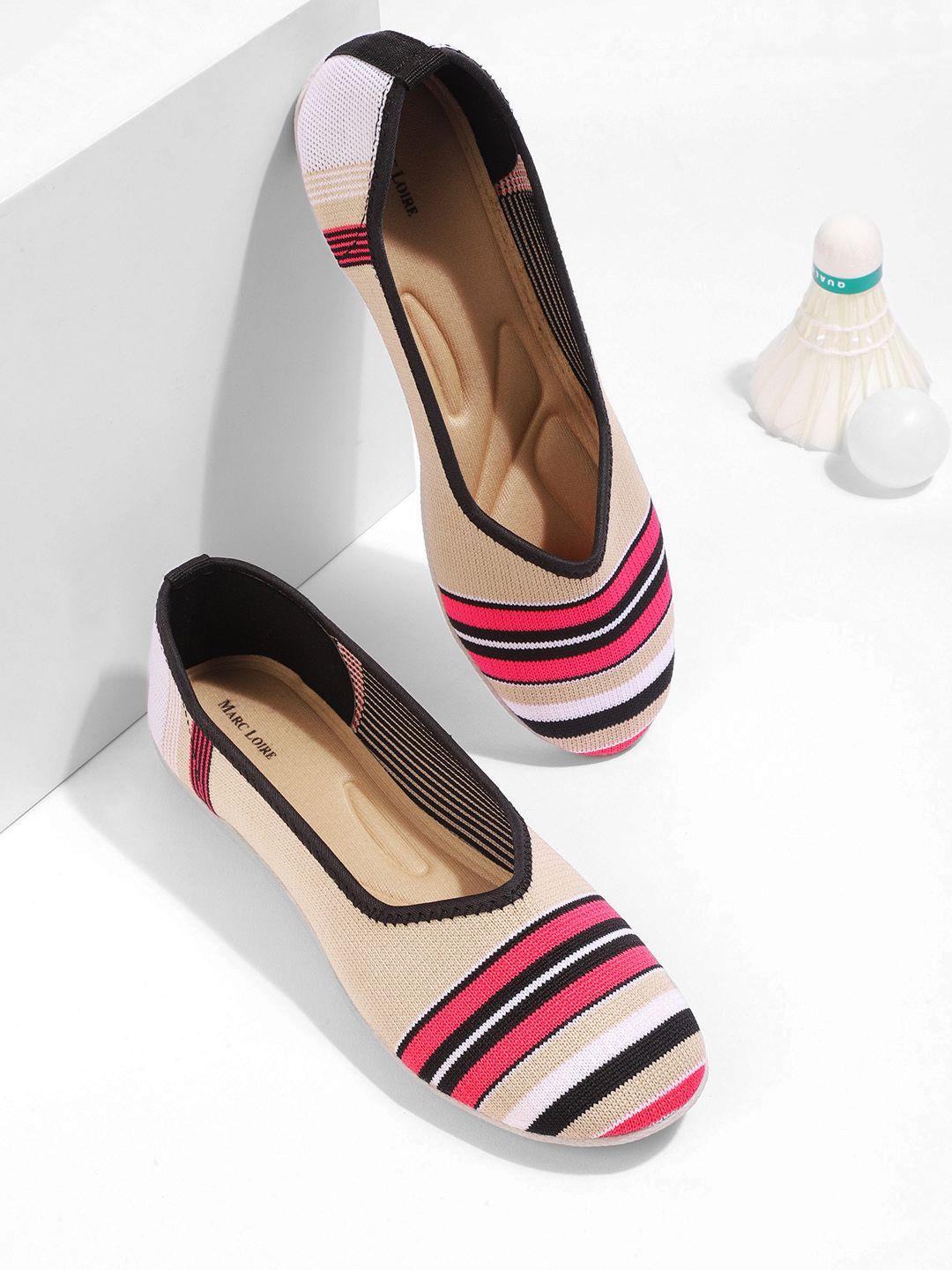 marc loire women beige & pink striped ballerinas