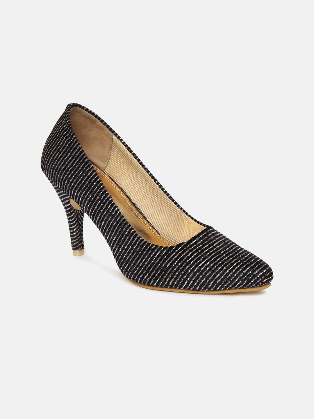 marc loire women black striped pumps