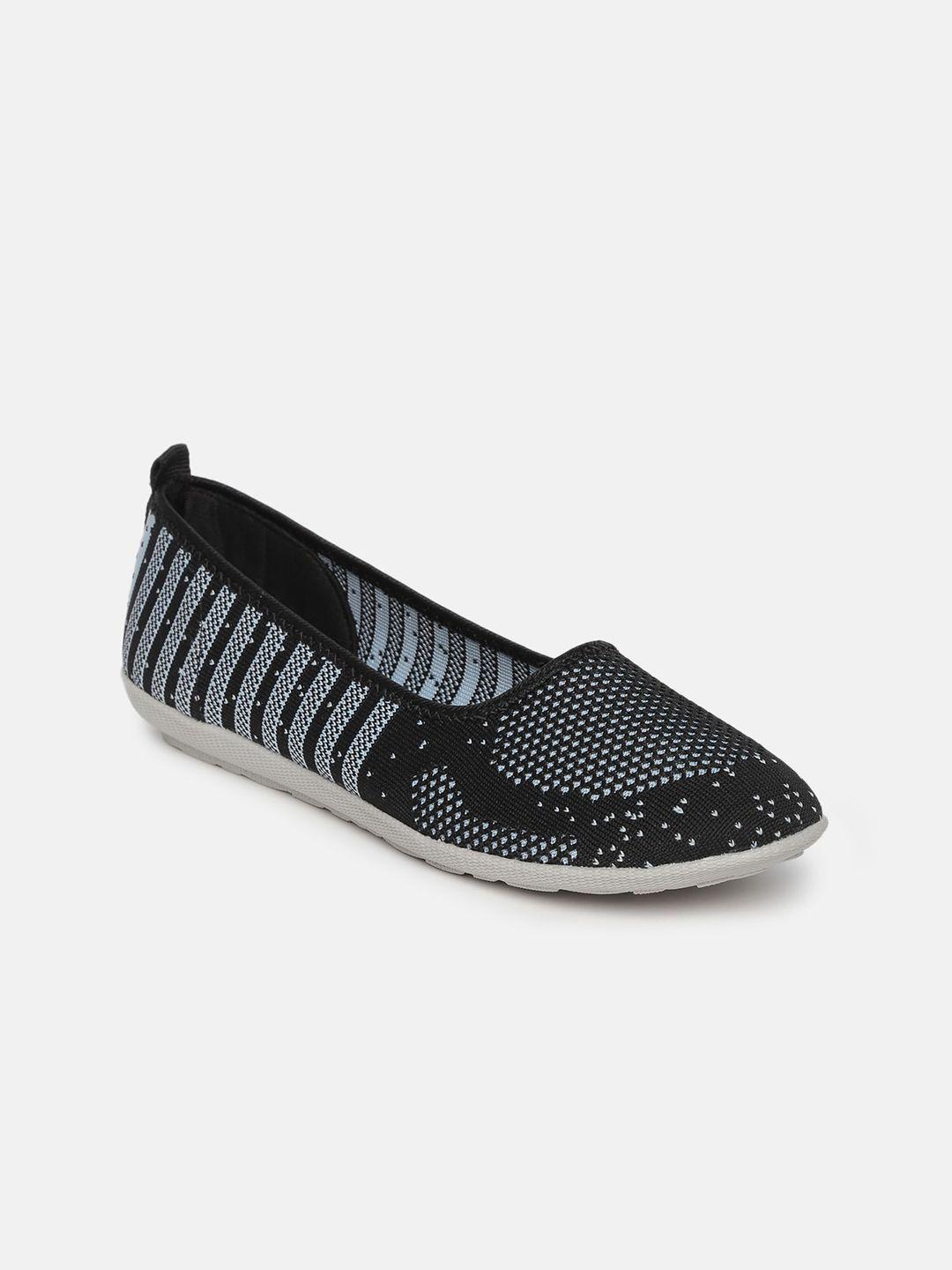 marc loire women blue & black woven design ballerinas with striped detail