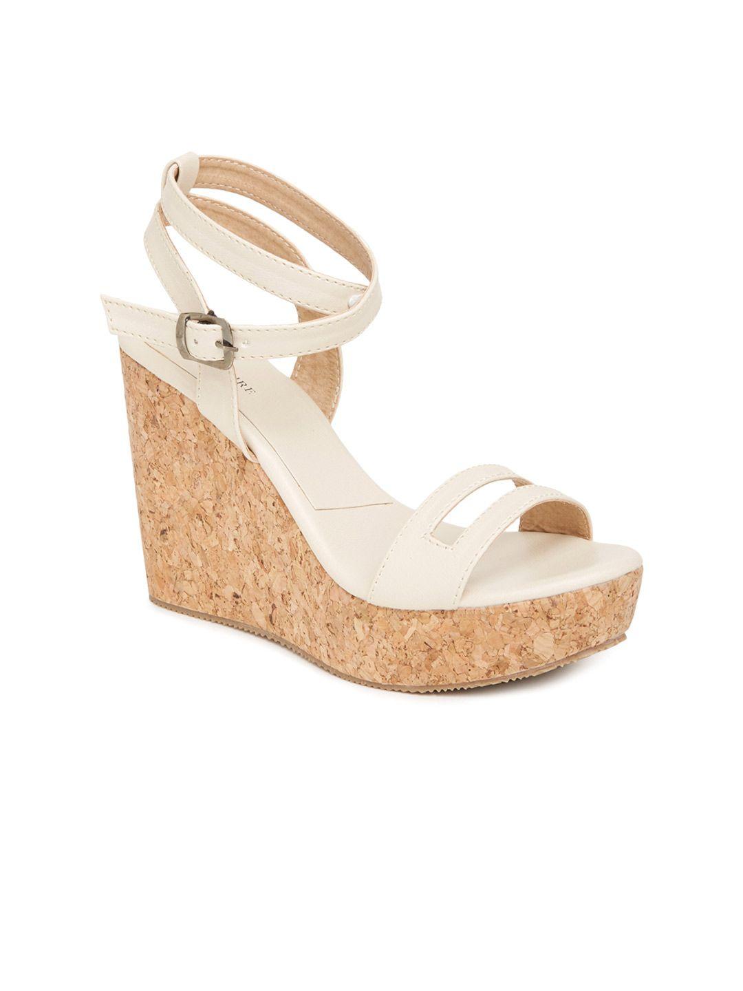 marc loire women cream-coloured solid wedges