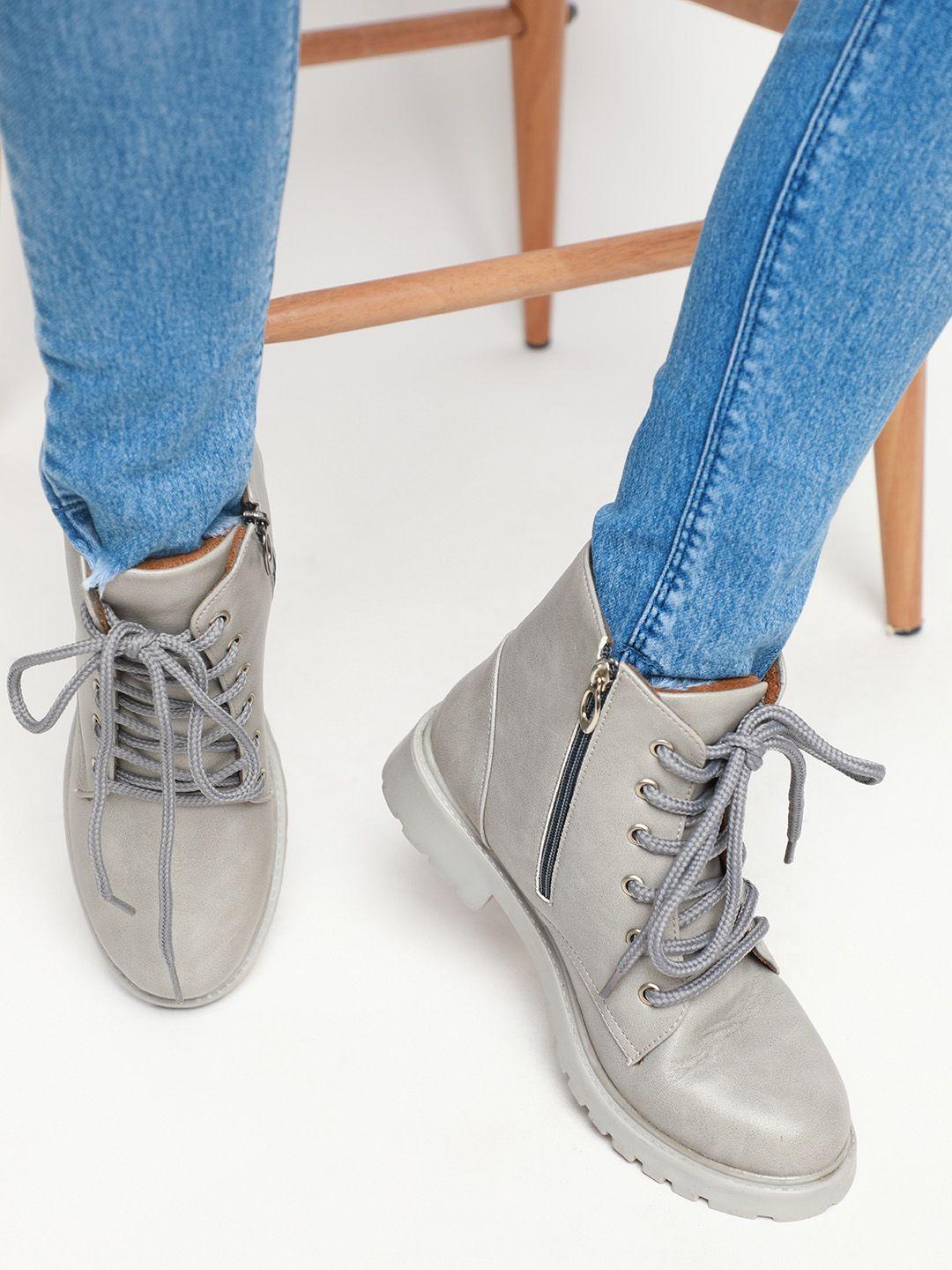marc loire women grey solid pu block heel boots