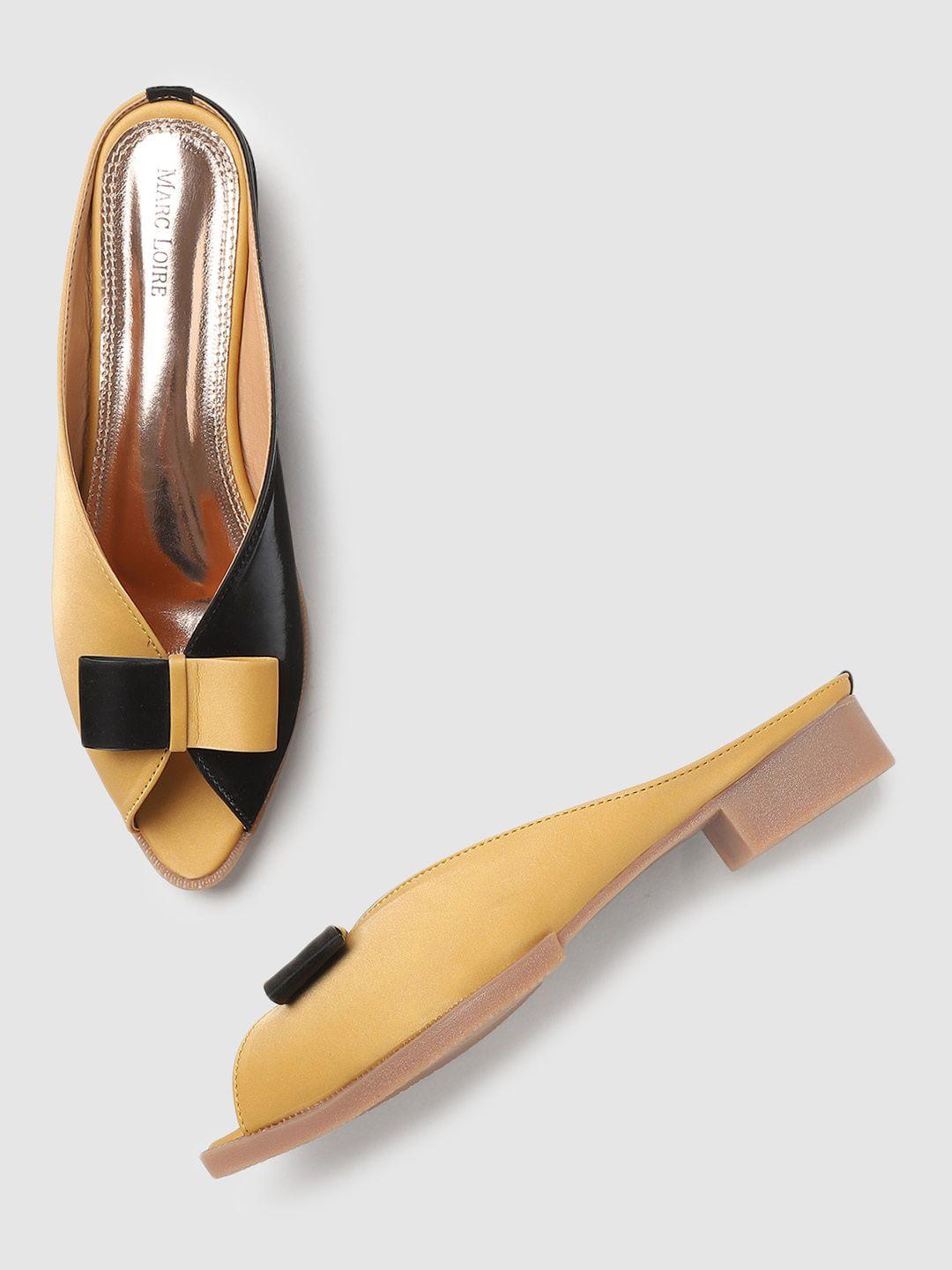 marc loire women mustard & black peeptoe mules