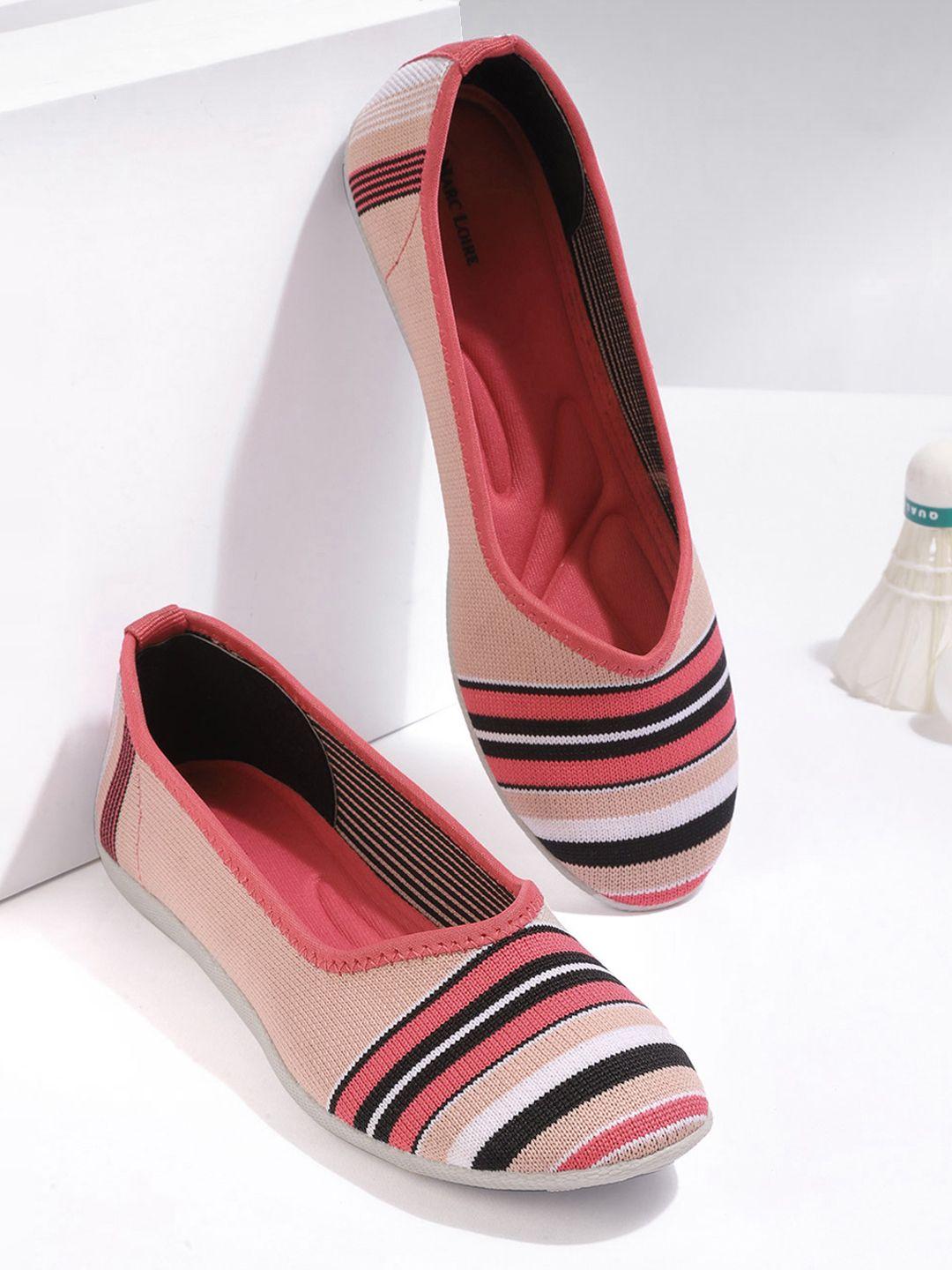 marc loire women peach-coloured & black striped ballerinas