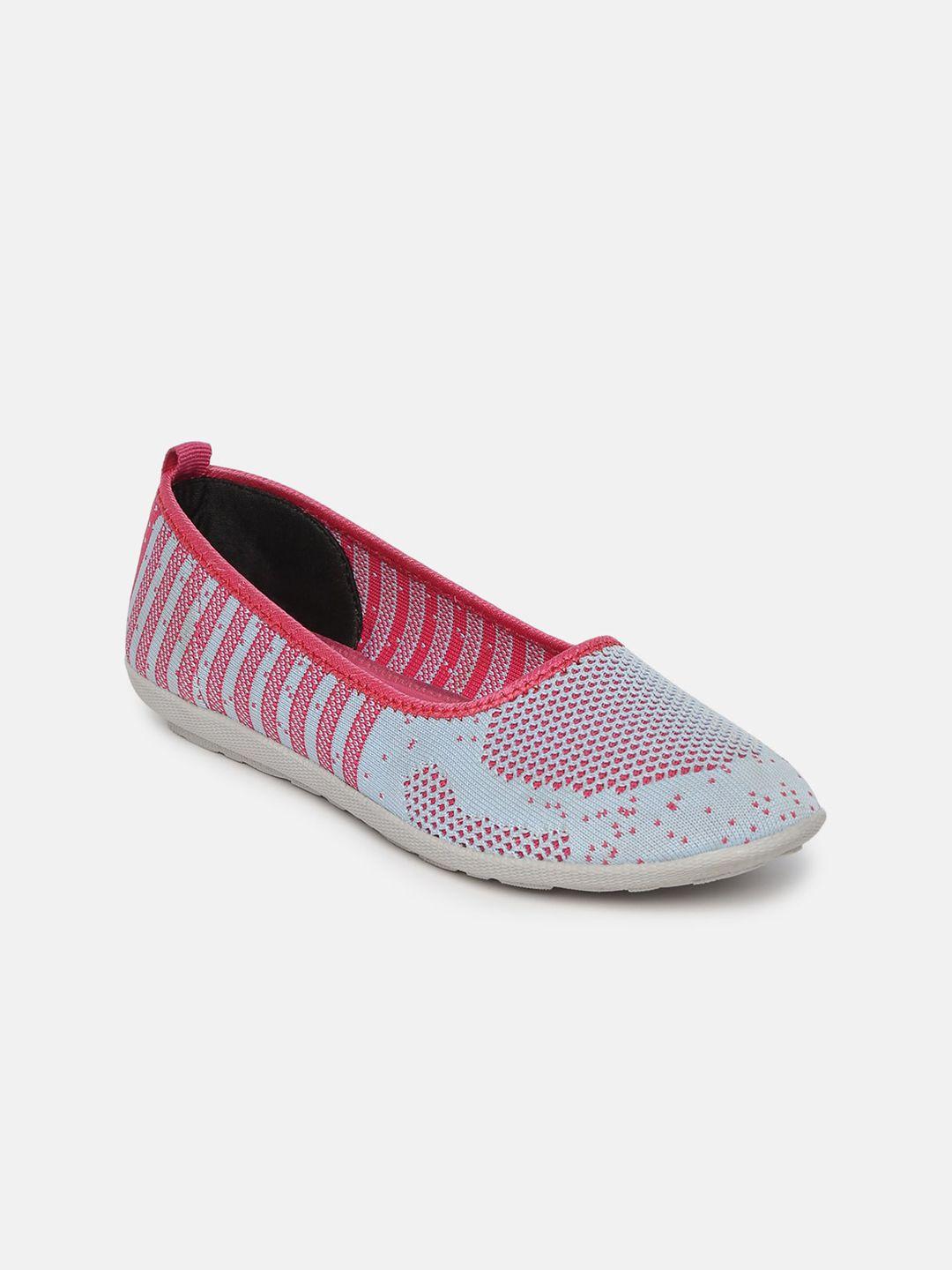 marc loire women pink & blue woven design ballerinas with striped detail