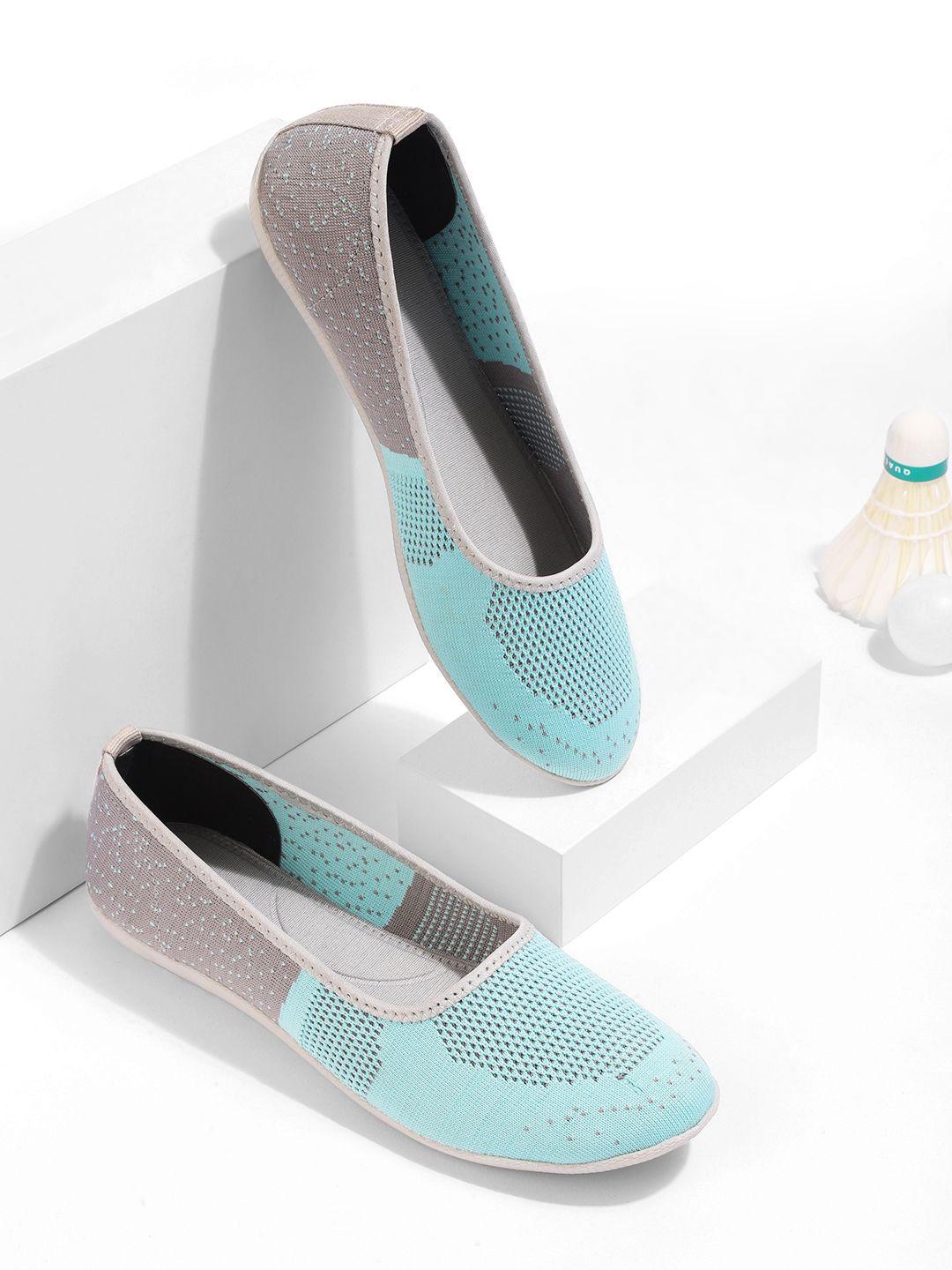 marc loire women sea green & grey woven design ballerinas