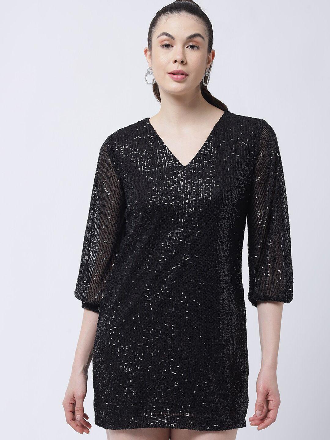 marc louis black embellished sheath mini dress