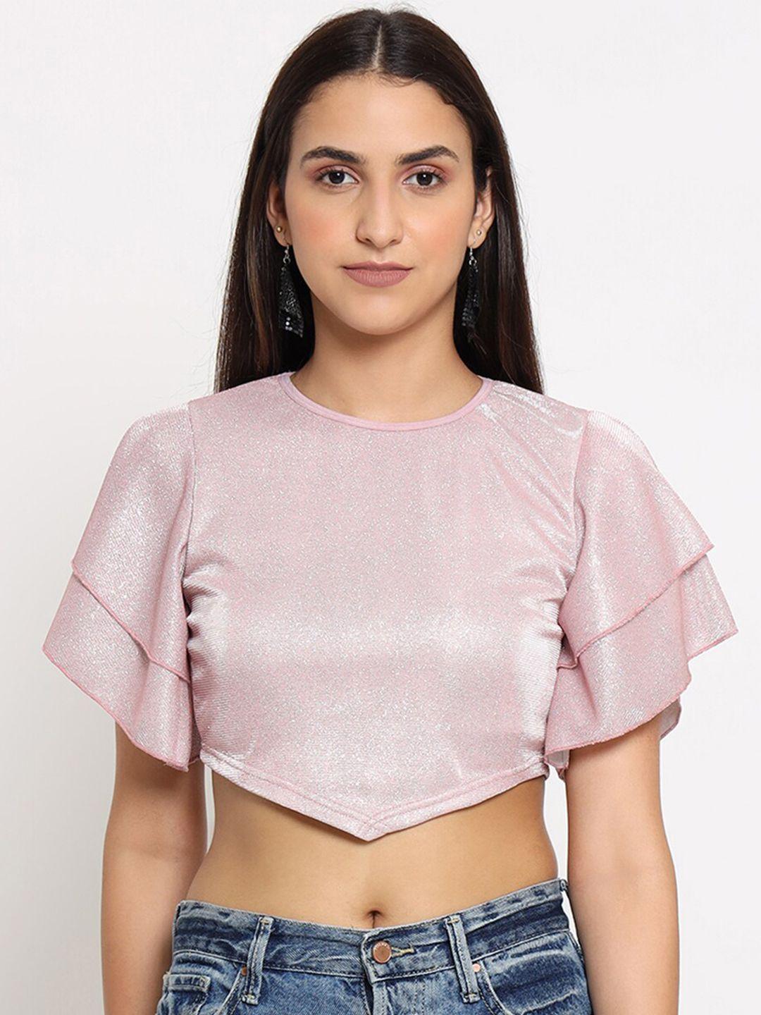 marc louis pink solid bardot crop top