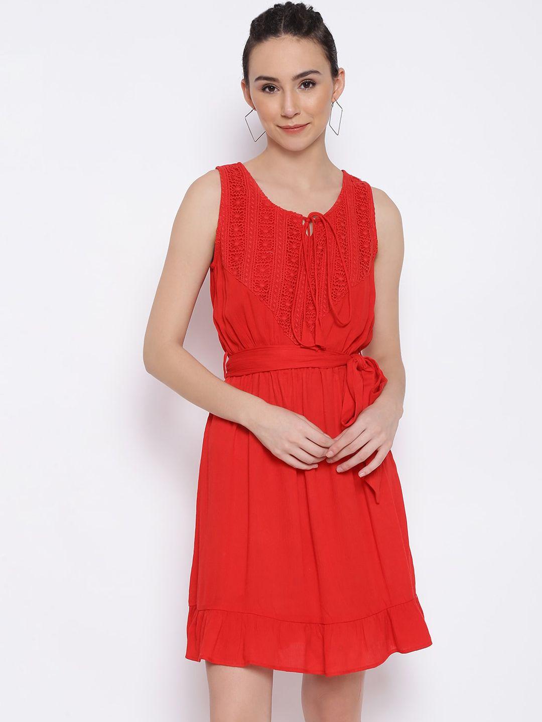 marc louis red floral crepe dress