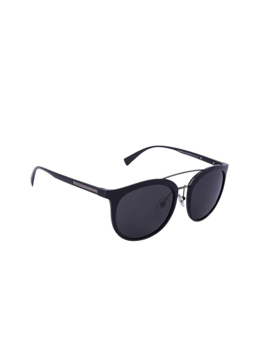 marc louis unisex black lens & black oval sunglasses with polarised and uv protected lens