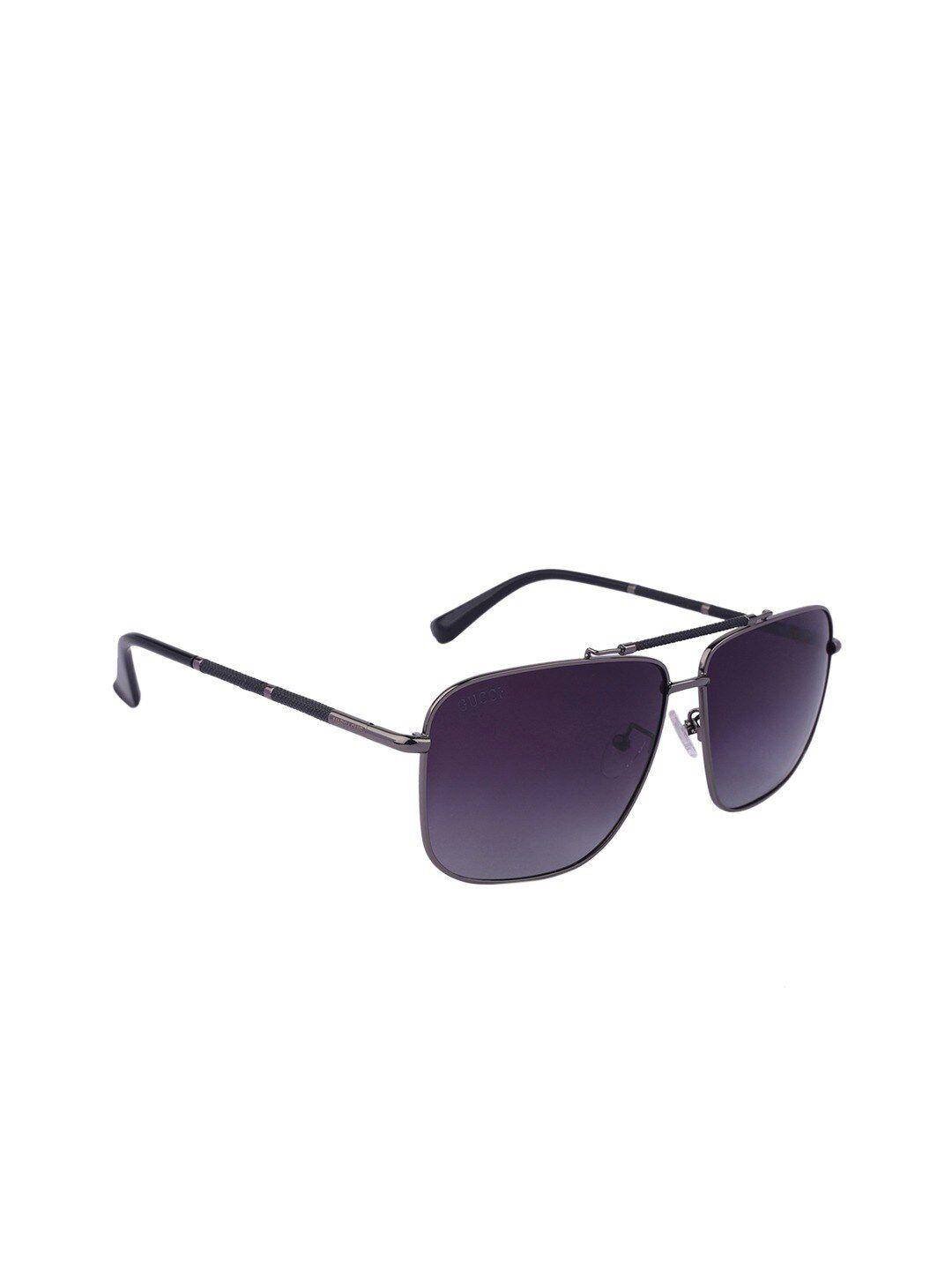 marc louis unisex purple lens & gunmetal-toned square sunglasses polarised & uv protected