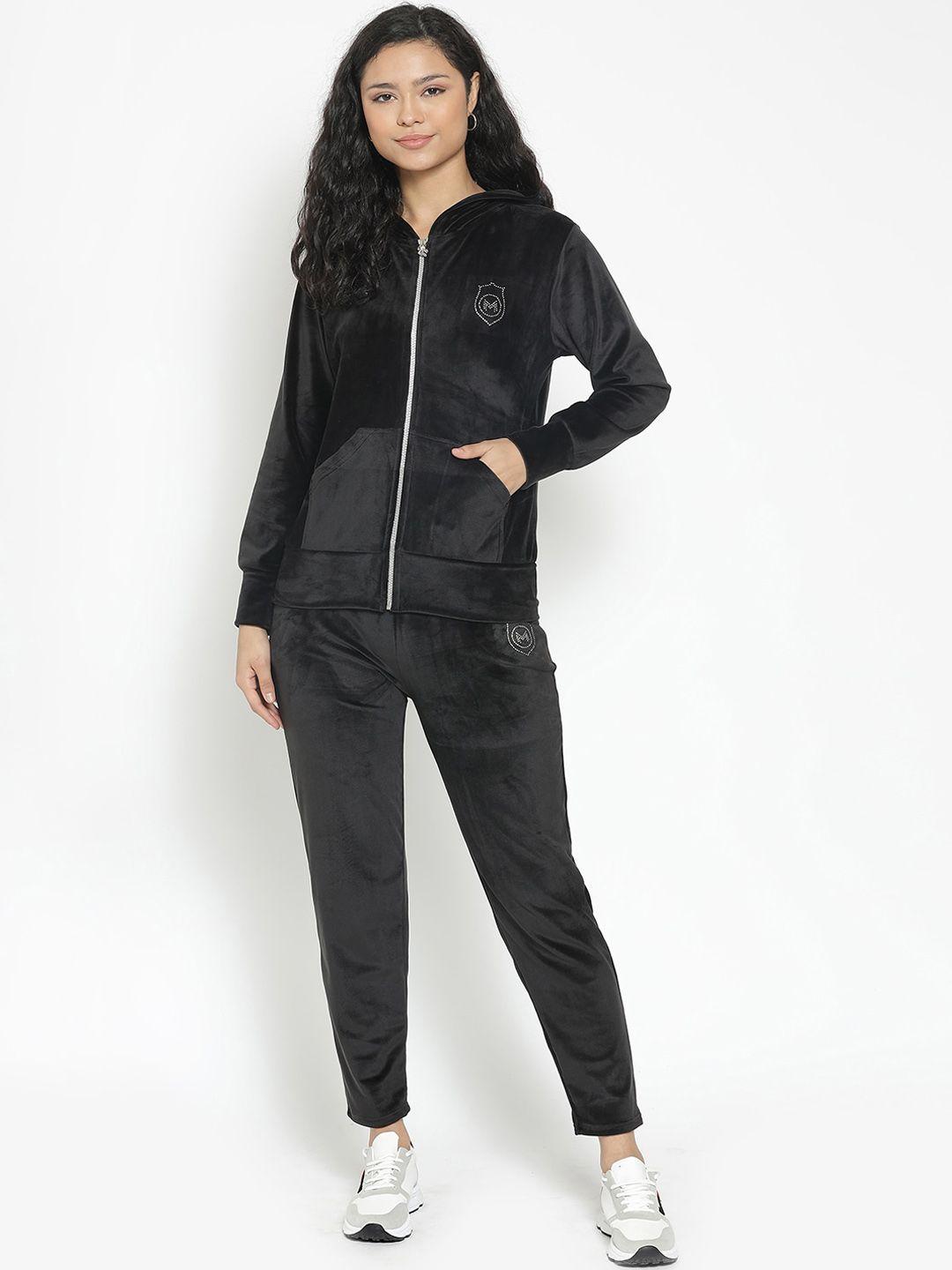 marc louis women black embellished velvet track suit