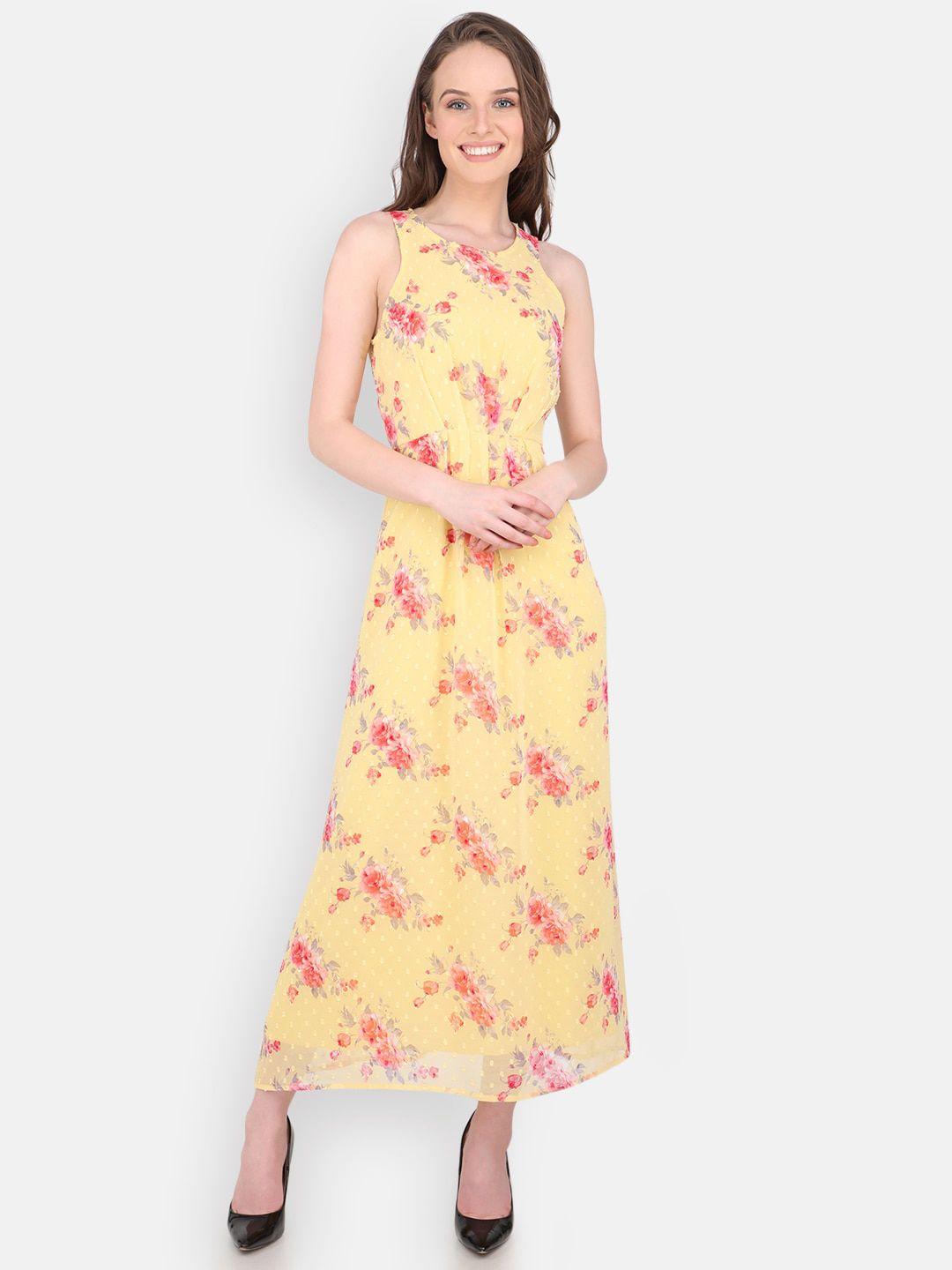 marc louis yellow & pink floral chiffon maxi dress