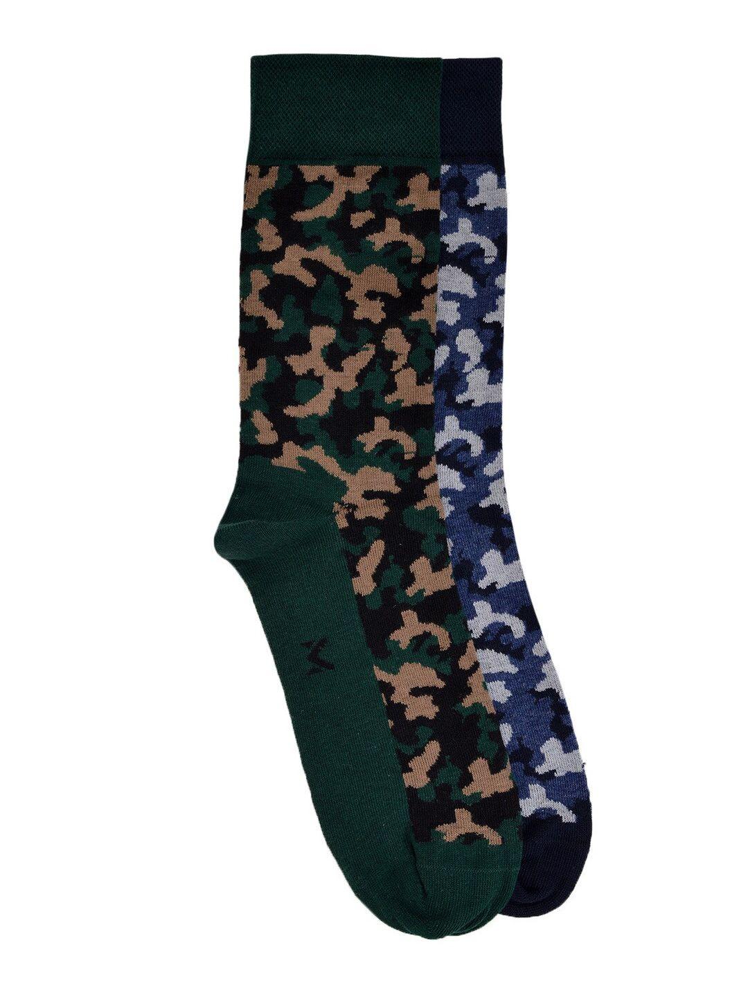 marc men pack of 2 green & blue patterned calf length socks