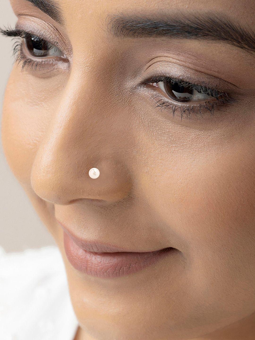 march by fablestreet gold plated pearl studded nose pin