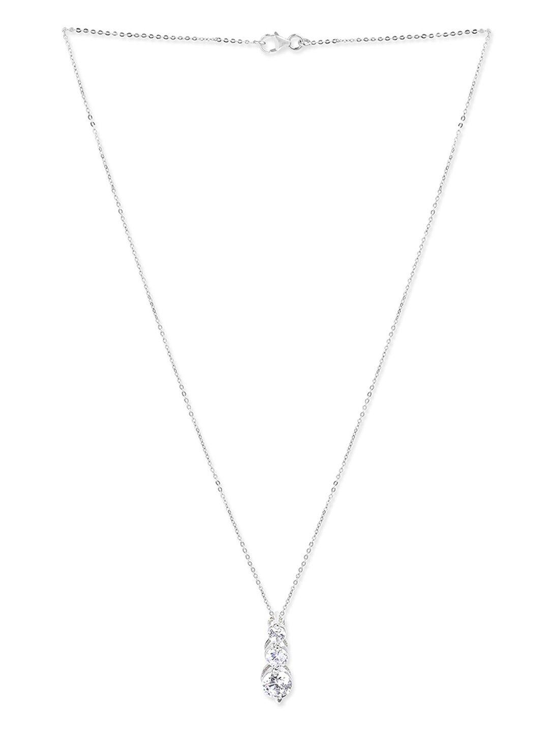 march by fablestreet rhodium-plated contemporary-shaped cz- stone studded pendants chains