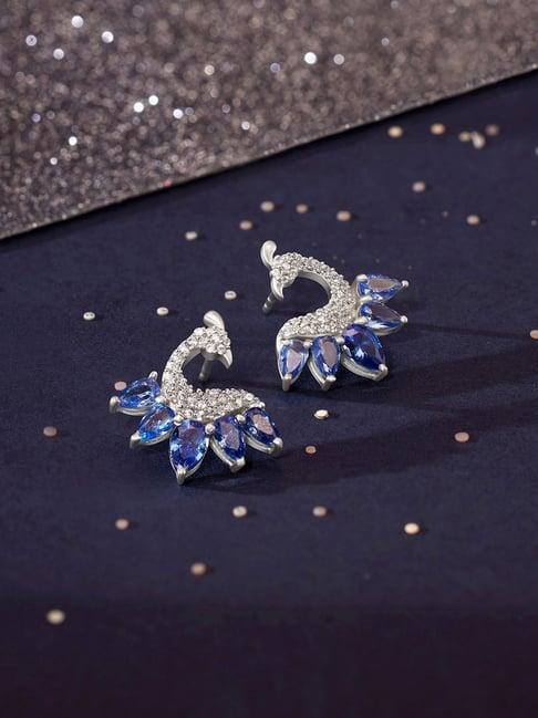 march by fablestreet 92.5 sterling silver peacock tanzanite and zircon studded earrings for women