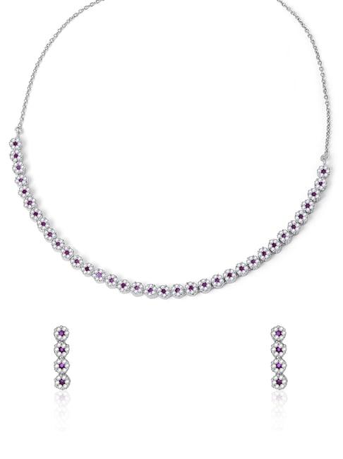 march by fablestreet 92.5 sterling silver statement floral zircon necklace & earring set