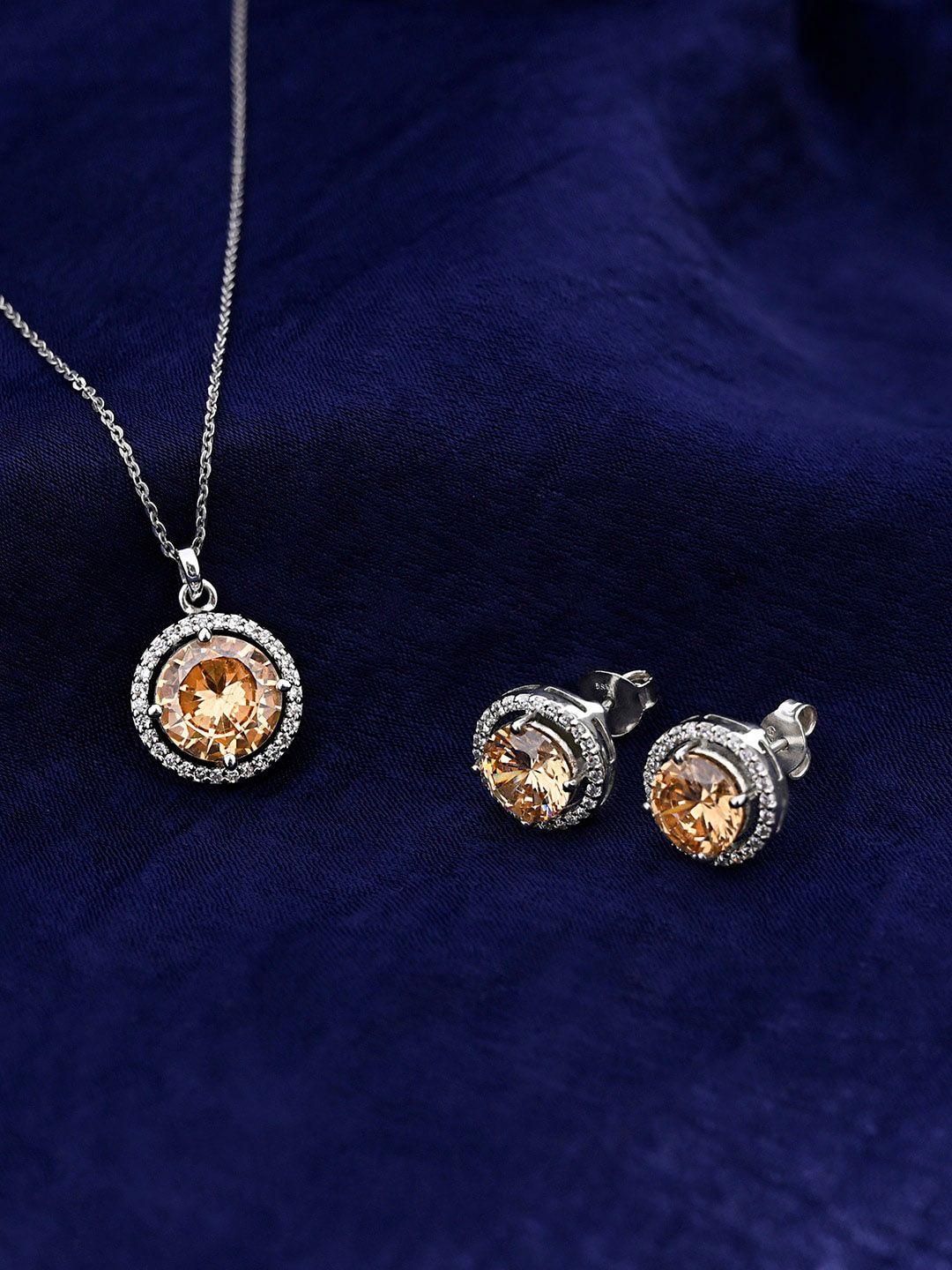 march by fablestreet 925 sterling silver rhodium-plated champagne zircon jewellery set