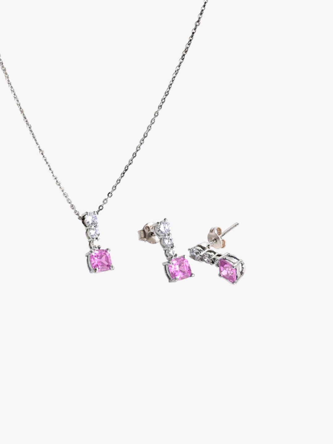 march by fablestreet 925 sterling silver silver-toned  & pink cz-studded jewellery set