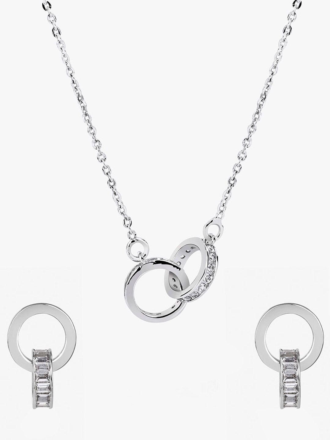 march by fablestreet rhodium plated cubic zirconia studded entwined jewellery set