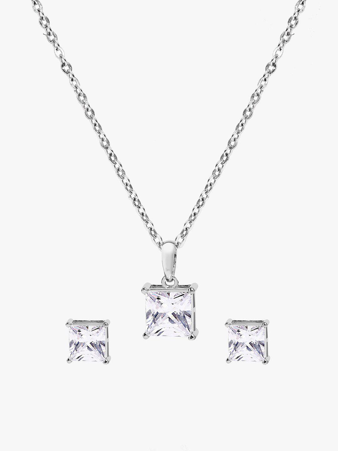 march by fablestreet rhodium plated cubic zirconia studded jewellery set