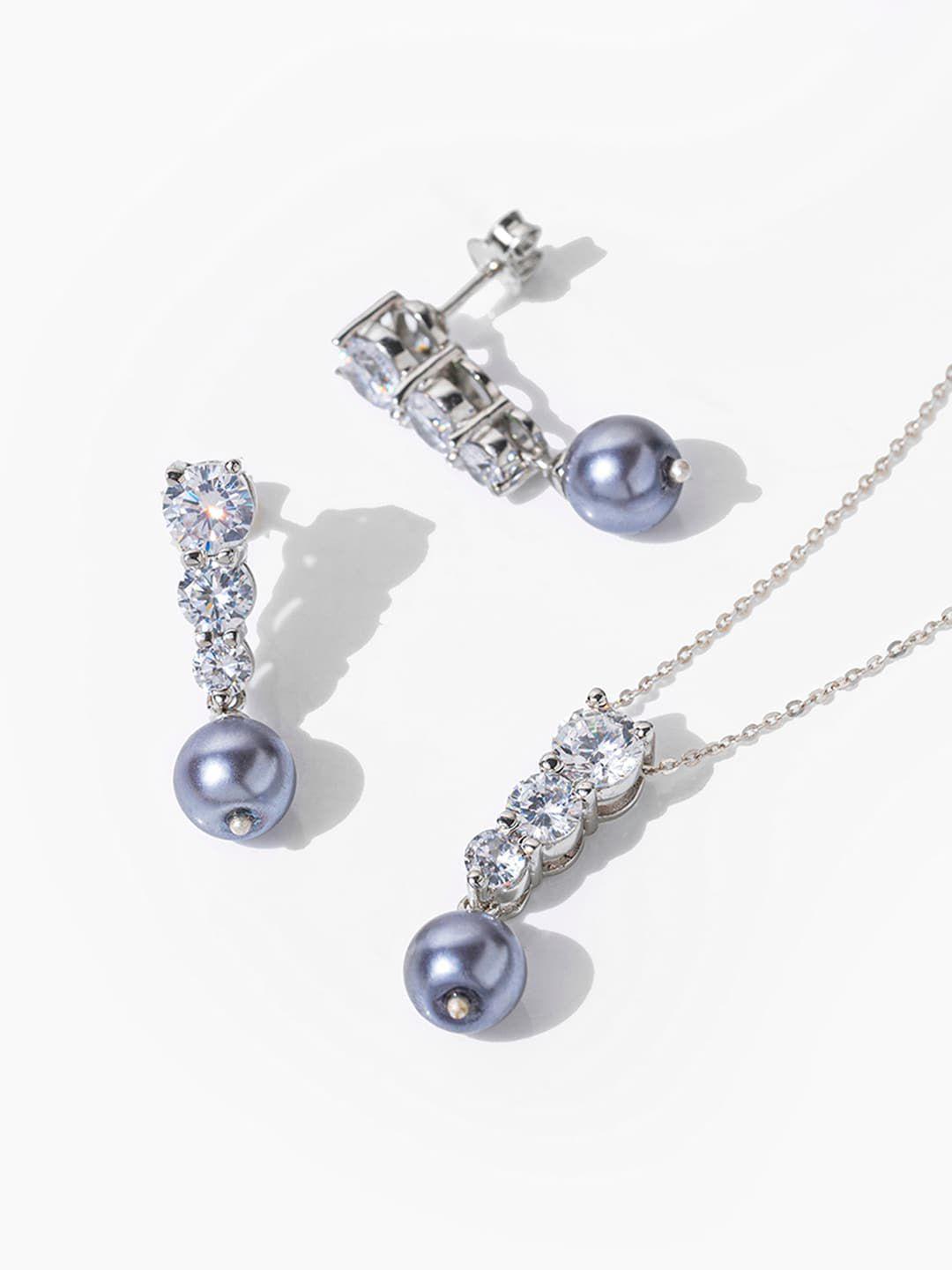 march by fablestreet rhodium plated pearl-studded  jewellery set