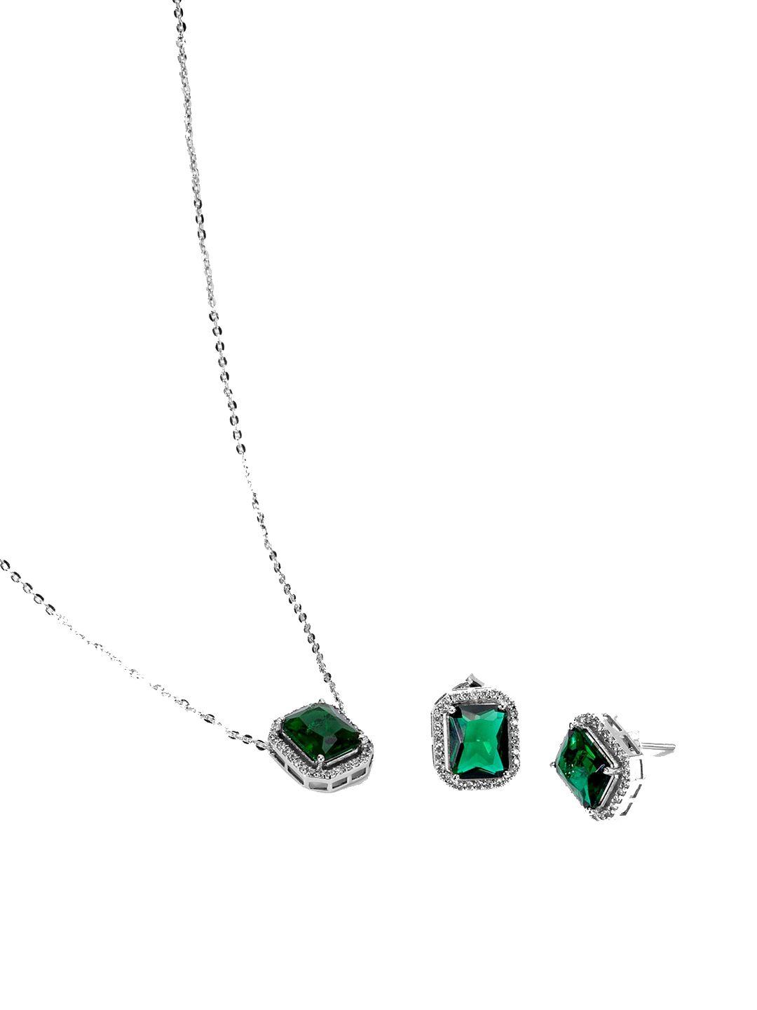 march by fablestreet silver-plated & green cz studded jewellery set