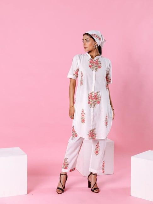 marche white printed dahlia tunic with pant set