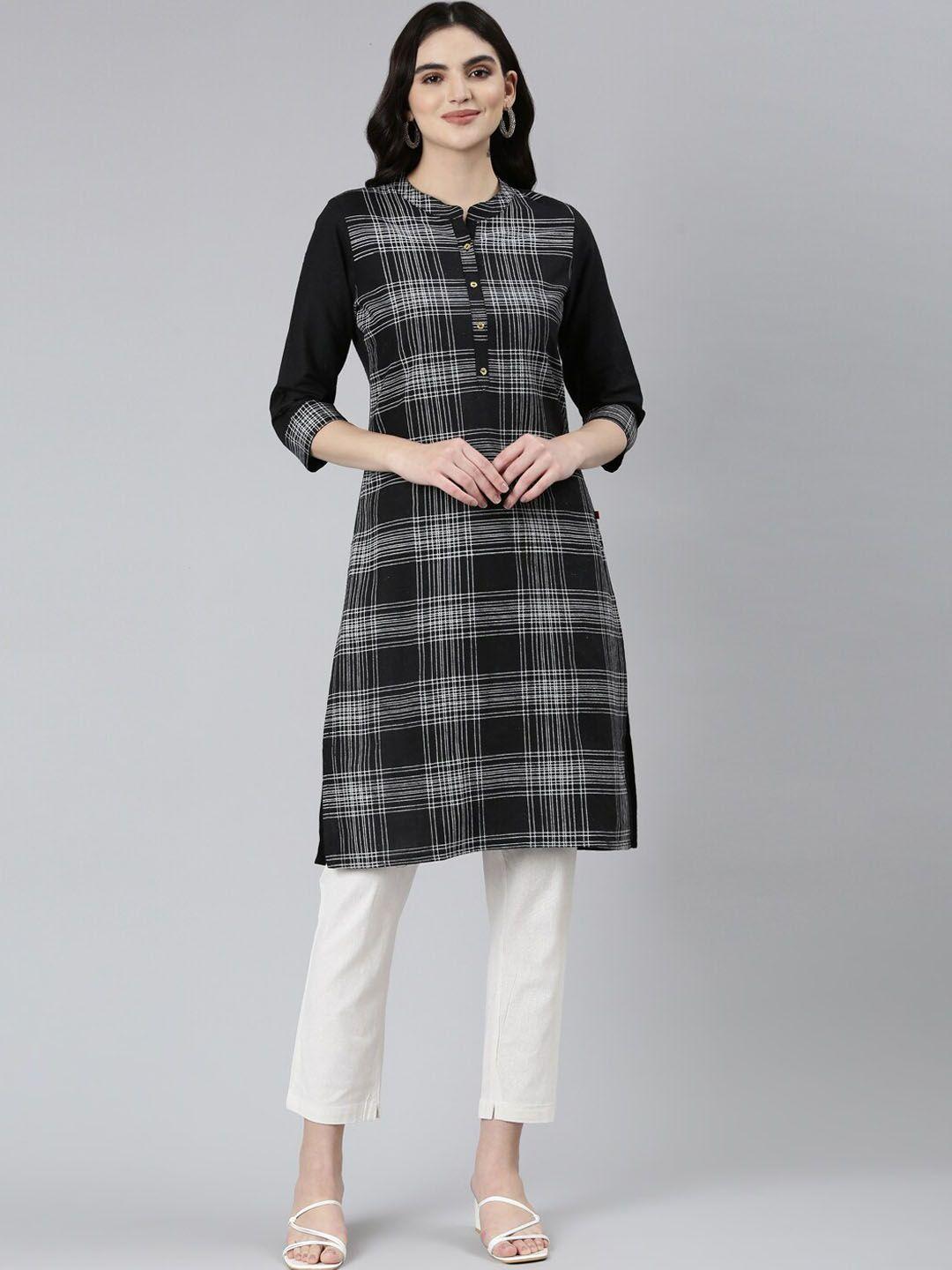 marcia checked mandarin collar straight kurta