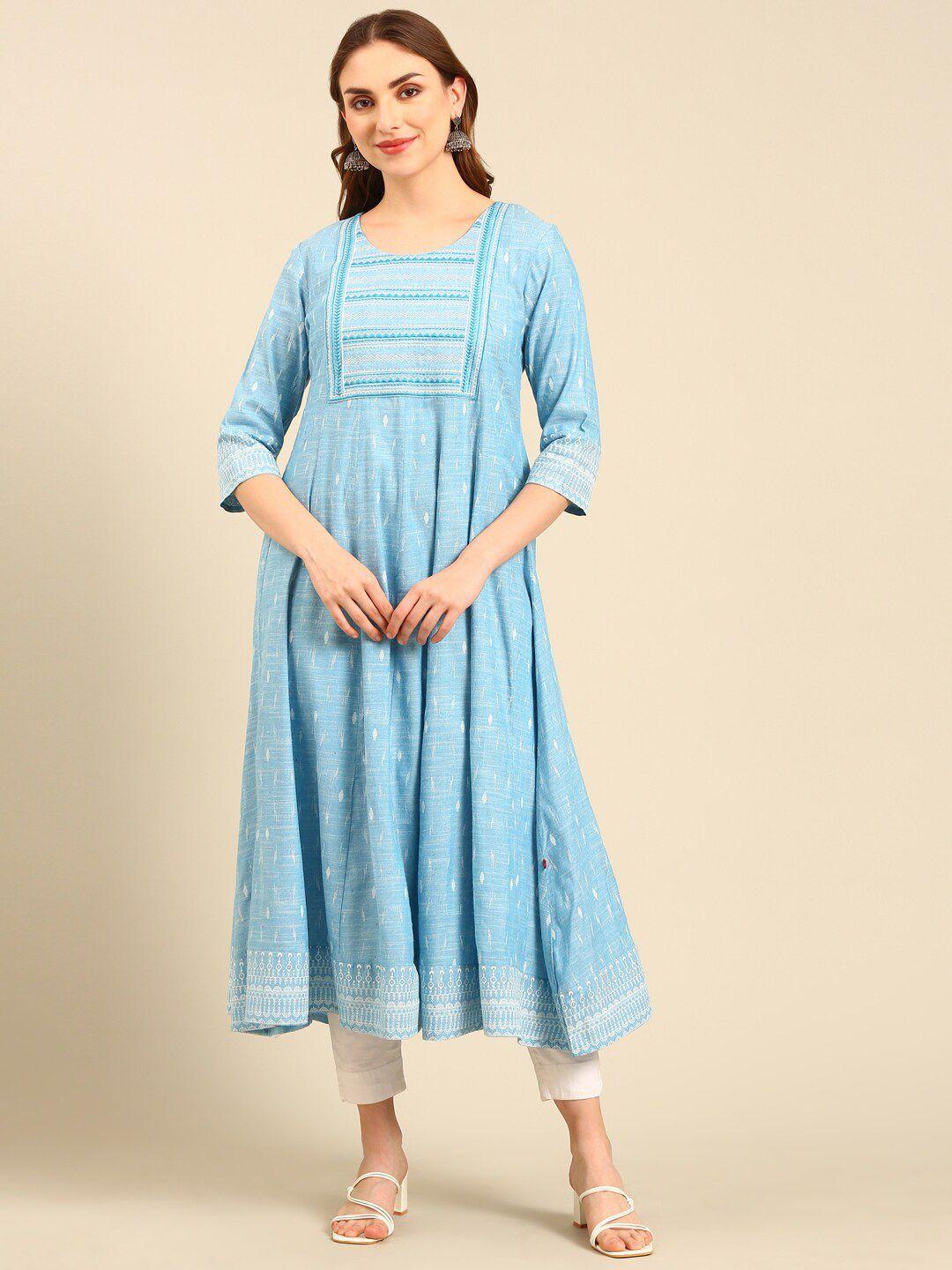 marcia ethnic motifs woven designed round neck thread work pure cotton a-line kurta