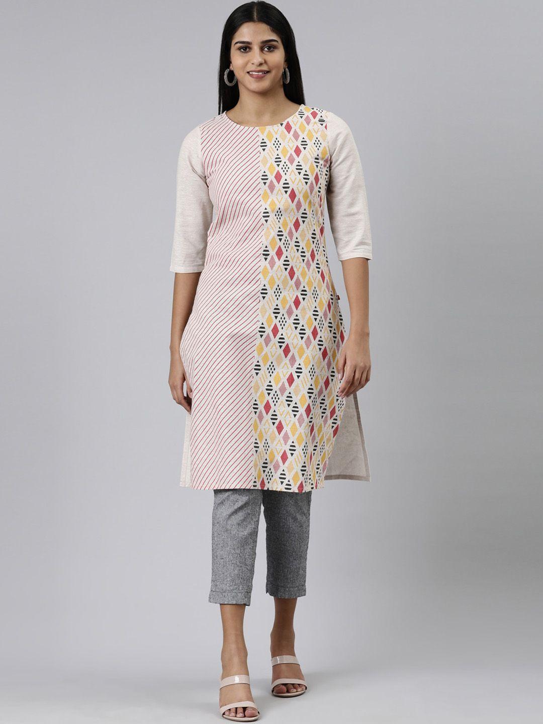 marcia geometric printed pure cotton straight kurta