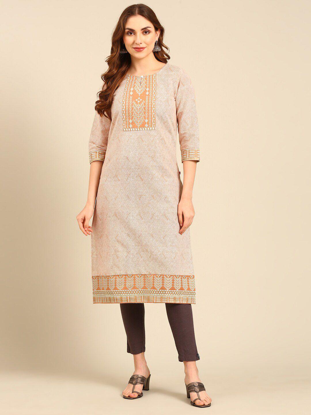 marcia geometric printed round neck pure cotton straight kurta